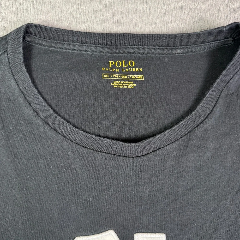 Polo Ralph Lauren T-Shirt Mens 2XL Black Long Sleeve USA Flag Patch Logo